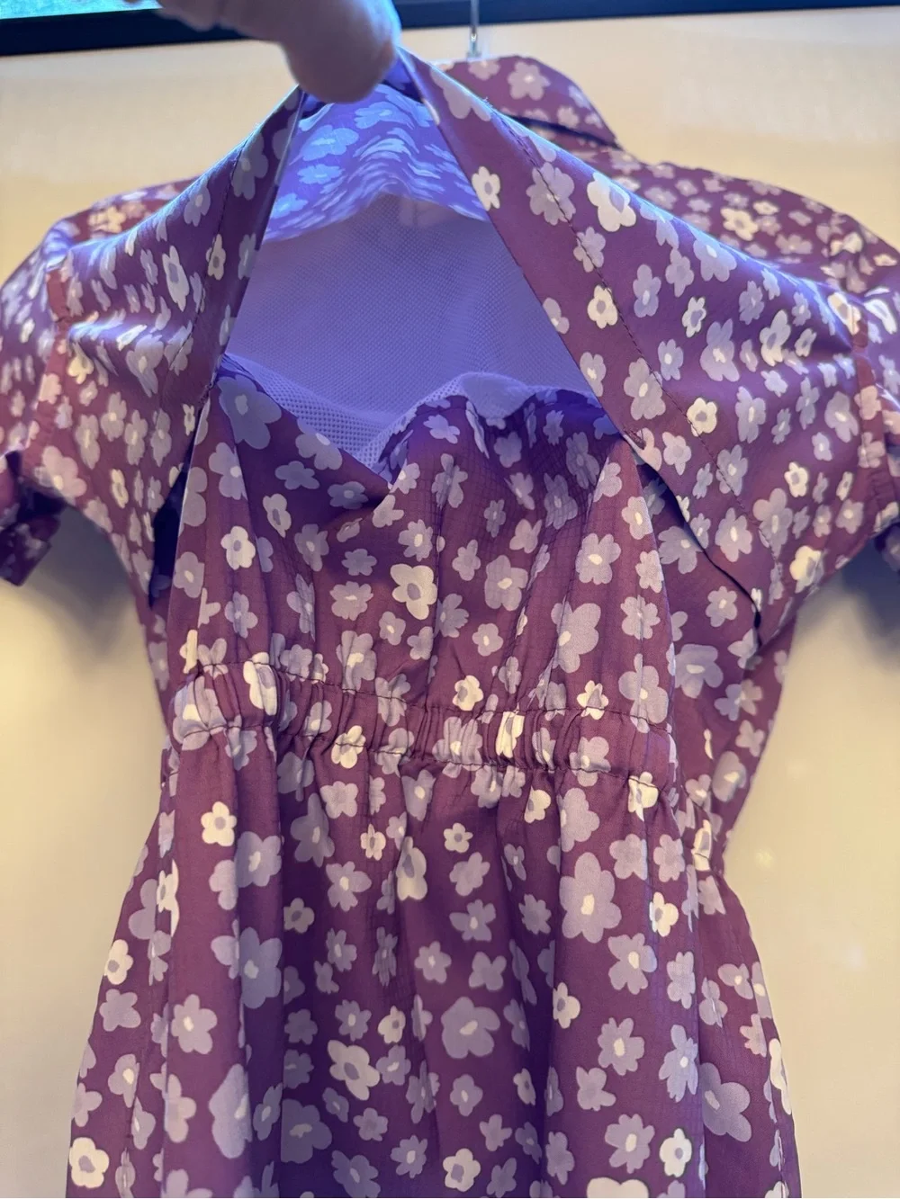 Magellan Outdoors Dress Girls M 8-10 Purple White Floral Vented Southern Summer